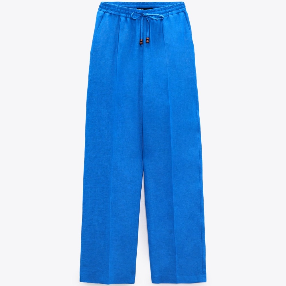Zara Pantalon Pijamero 100% Lino Cobalto

Size Small